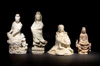 Four Chinese Blanc-de-Chine Porcelain Figures of Guanyin