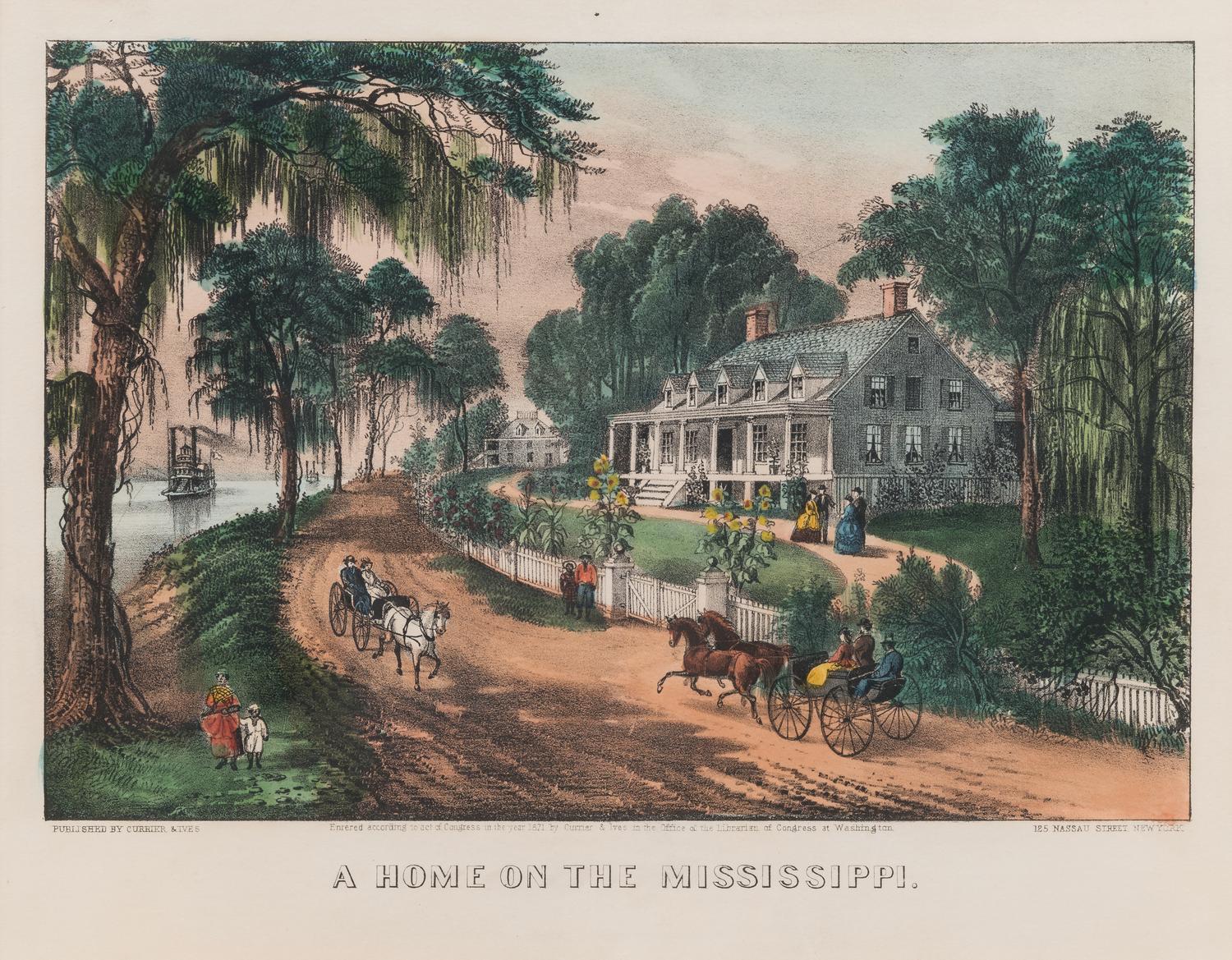 [MISSISSIPPI RIVER] -- CURRIER and IVES, publishers Floating Down to Market, 1870. (G.2183) -- A Home on the Mississippi, 1871. (G.3109).