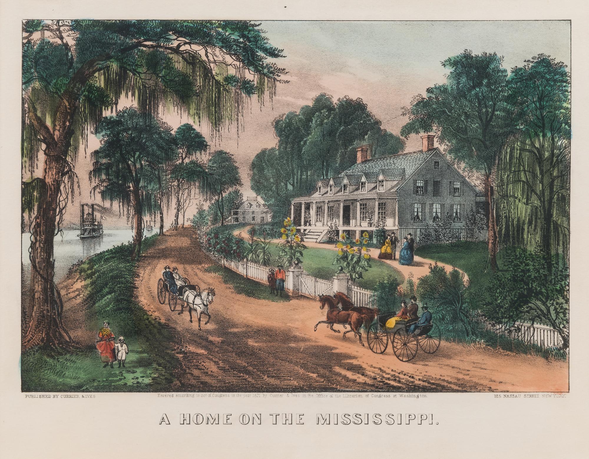 [MISSISSIPPI RIVER] -- CURRIER and IVES, publishers Floating Down to Market, 1870. (G.2183) -- A Home on the Mississippi, 1871. (G.3109).