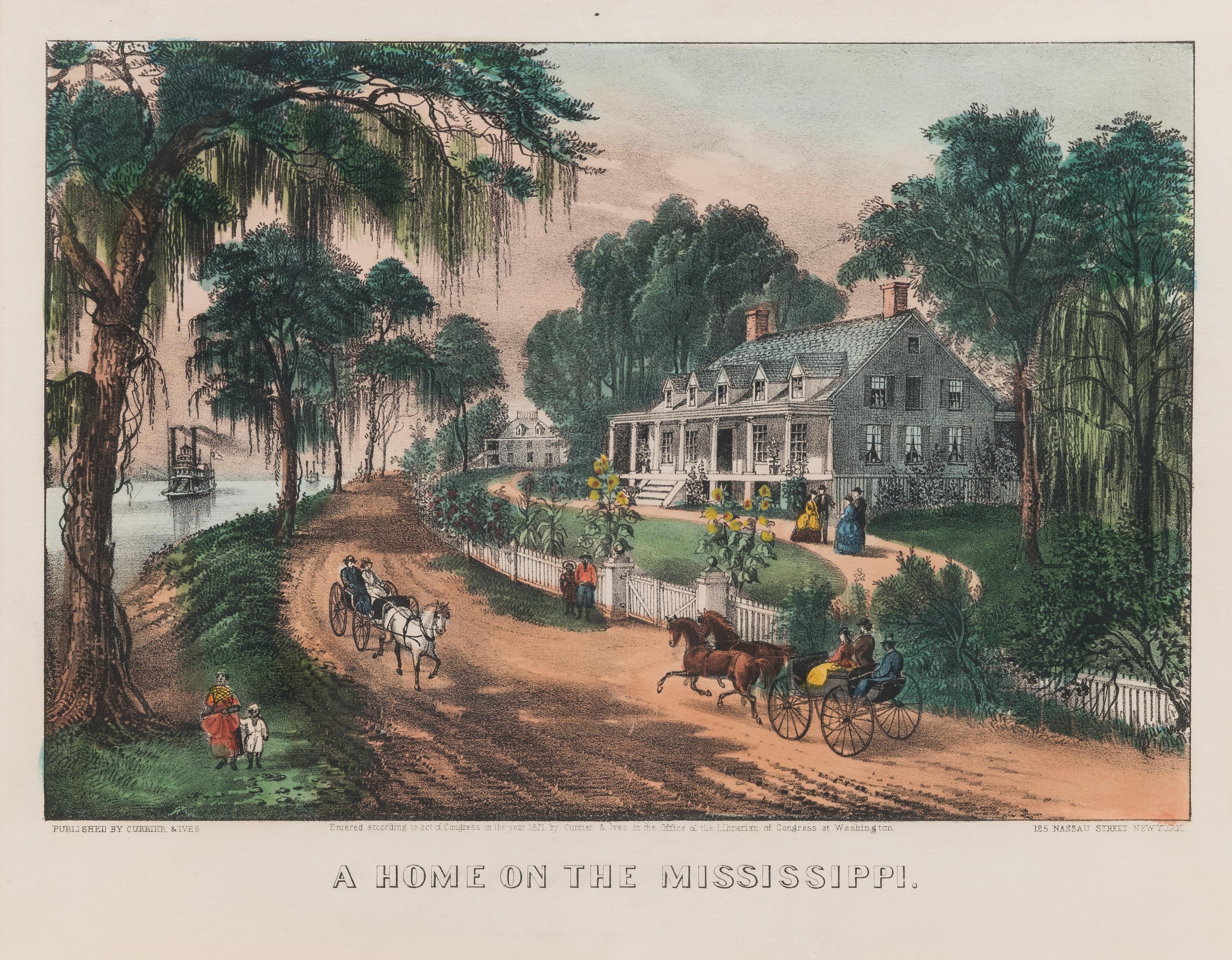 [MISSISSIPPI RIVER] -- CURRIER and IVES, publishers Floating Down to Market, 1870. (G.2183) -- A Home on the Mississippi, 1871. (G.3109).