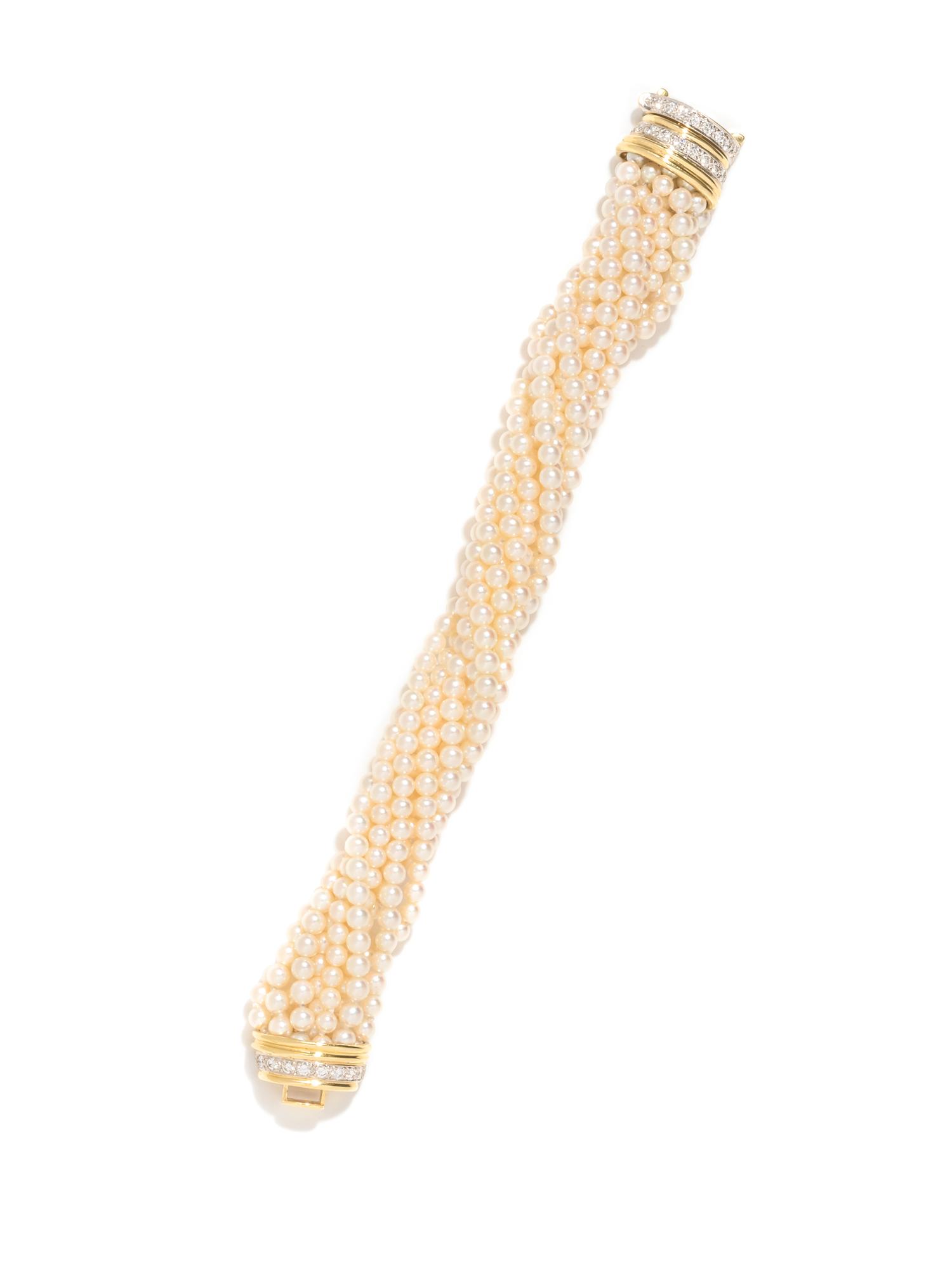 TIFFANY & CO., CULTURED PEARL AND DIAMOND TORSADE BRACELET