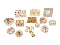 Thirteen Contemporary Shell Decorated Sailor’s Whimsy Boxes, Frame and a Cross