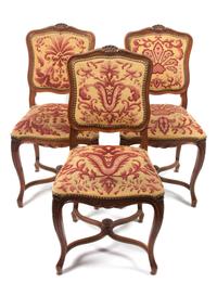 A Set of Five Louis XV Style Side Chairs Height 36 1/2 inches.