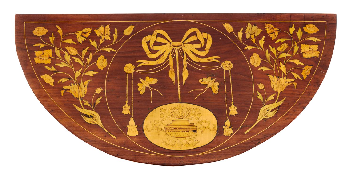 A George III Marquetry Flip-Top Table Height 29 1/2 x width 30 1/8 x depth 14 3/4 inches. — LATE 18TH/EARLY 19TH CENTURY