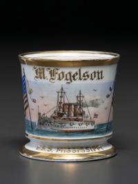 A Patriotic Porcelain Shaving Mug Depicting the U.S.S. Mississippi
