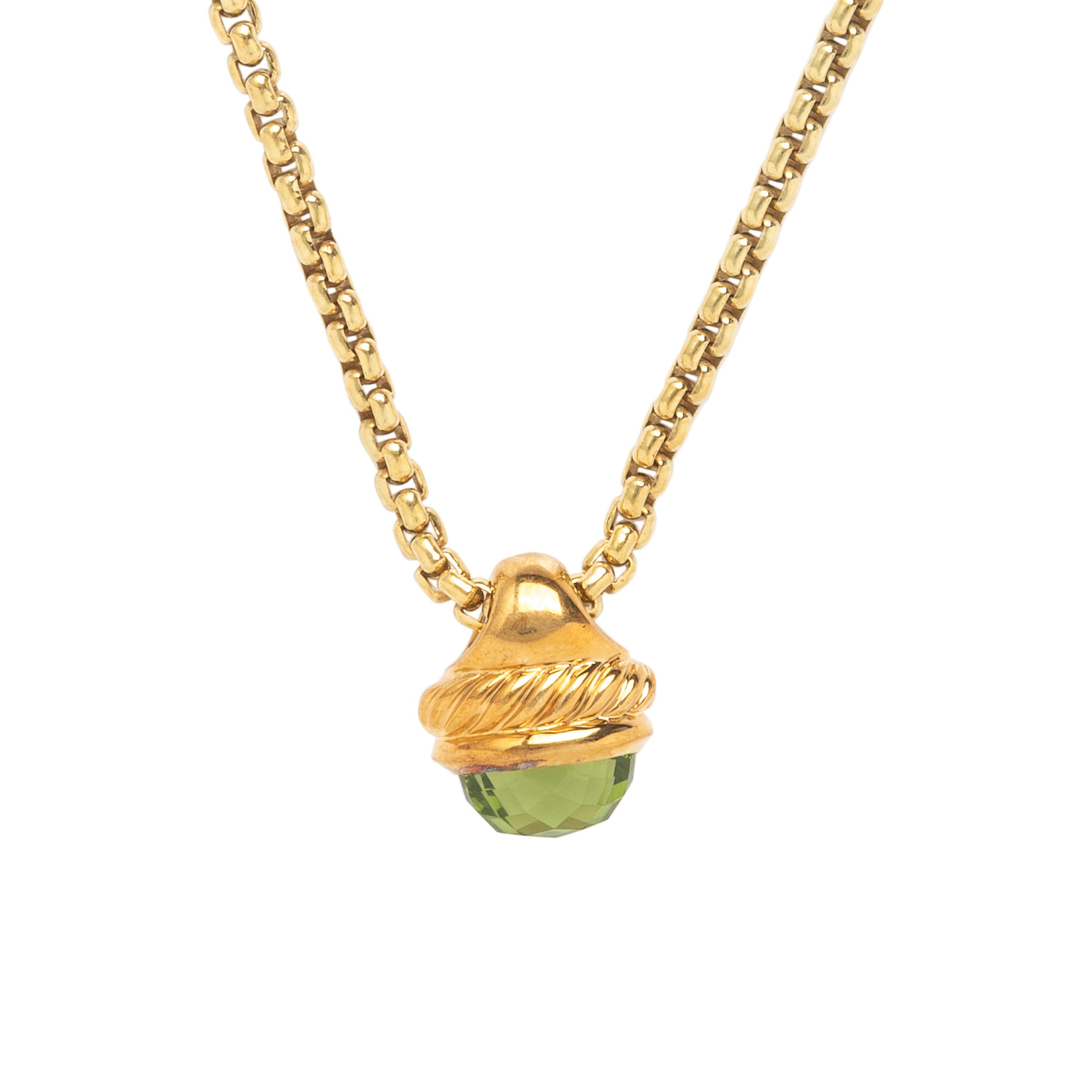 David Yurman, Yellow Gold Chain with Peridot and Diamond Pendants