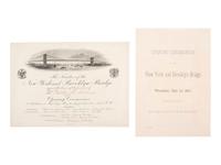 [NEW YORK]. Archive related to Walter M. Aikman incl. program and formal invitation to the "Opening Ceremonies of the New York and Brooklyn Bridge." New York: Tiffany & Co., [1883].