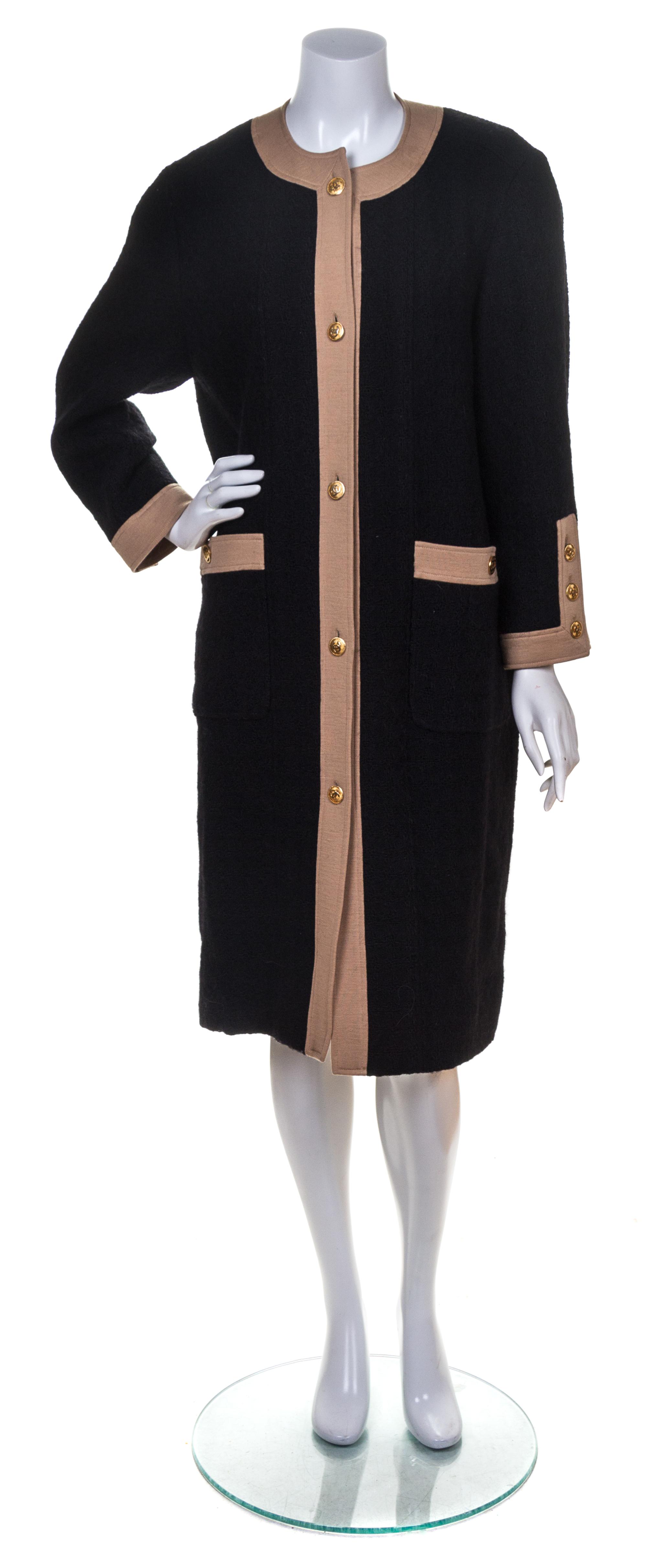 A Chanel Black Boucle Coat, Size 42.