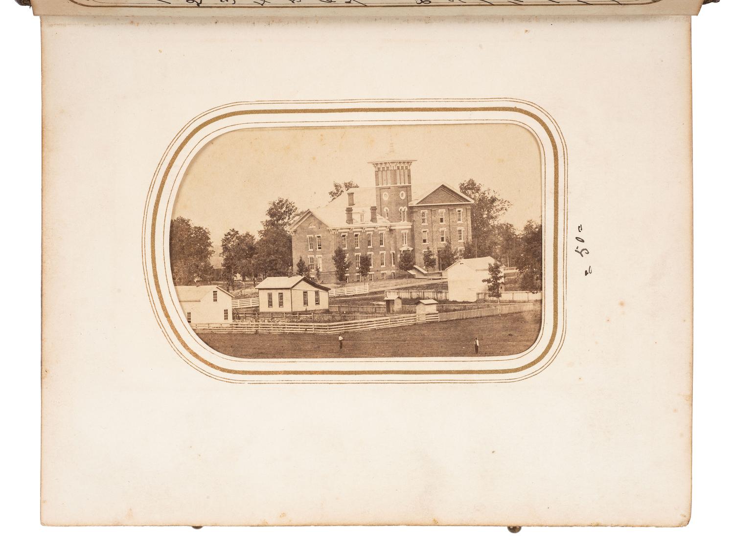 [CIVIL WAR - EARLY PHOTOGRAPHY]. Indiana CDV album featuring Civil War soldiers and a campus view of Valparaiso University.