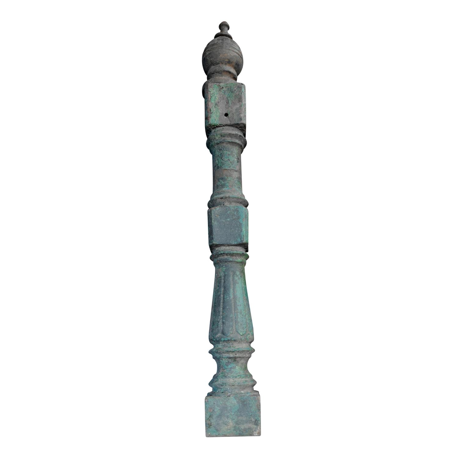 A Set of 4 American Cast Iron Posts 5.5" W x 5.5" D x 44" H, 5.5" W x 5.5" D x 45" H, 4" W x 4" D x 43" H, 5" W x 5" D x 44" H — United States, 20th Century