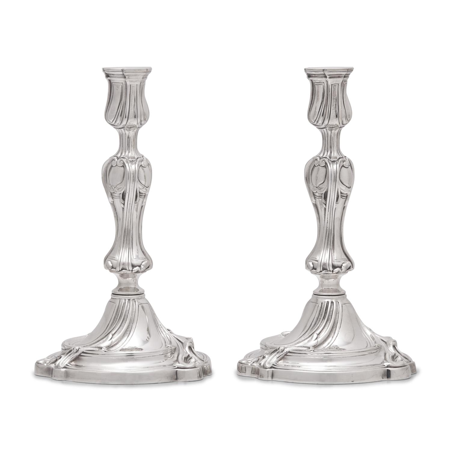 A Pair of Christofle Silver-Plate Candlesticks