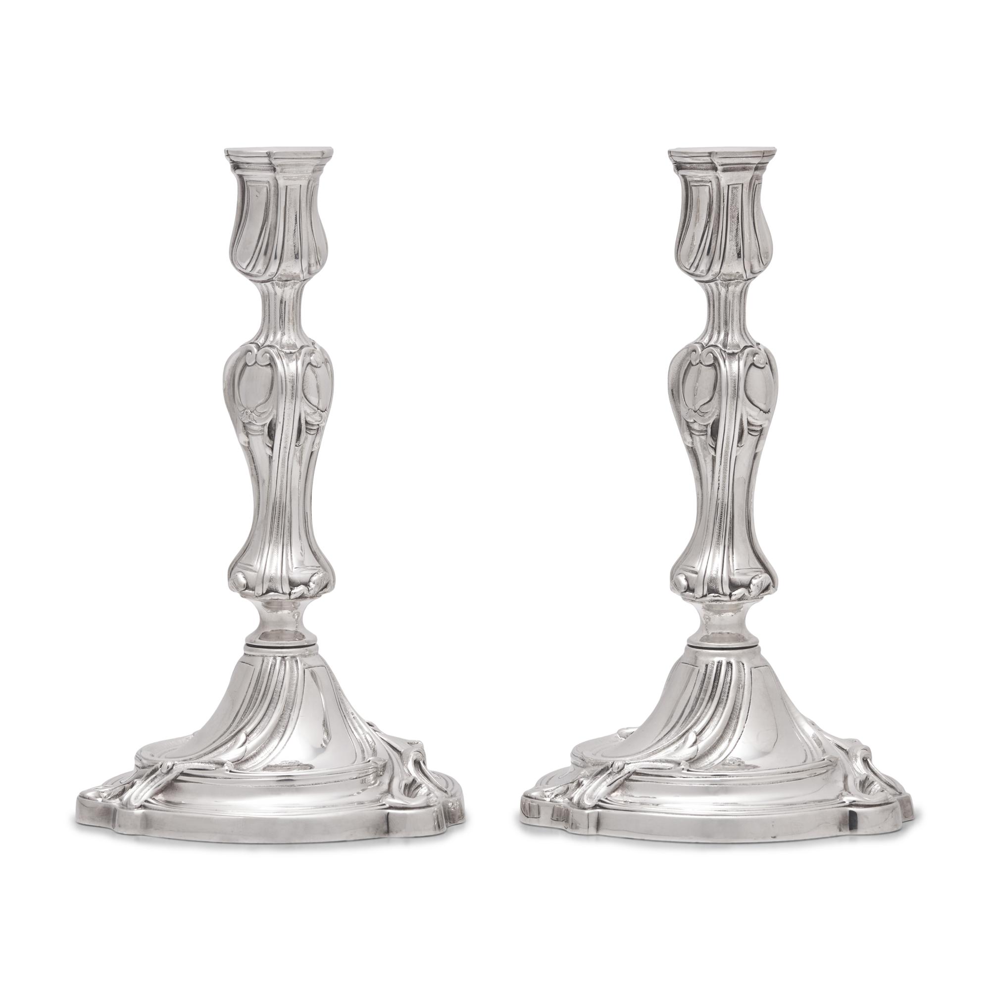 A Pair of Christofle Silver-Plate Candlesticks