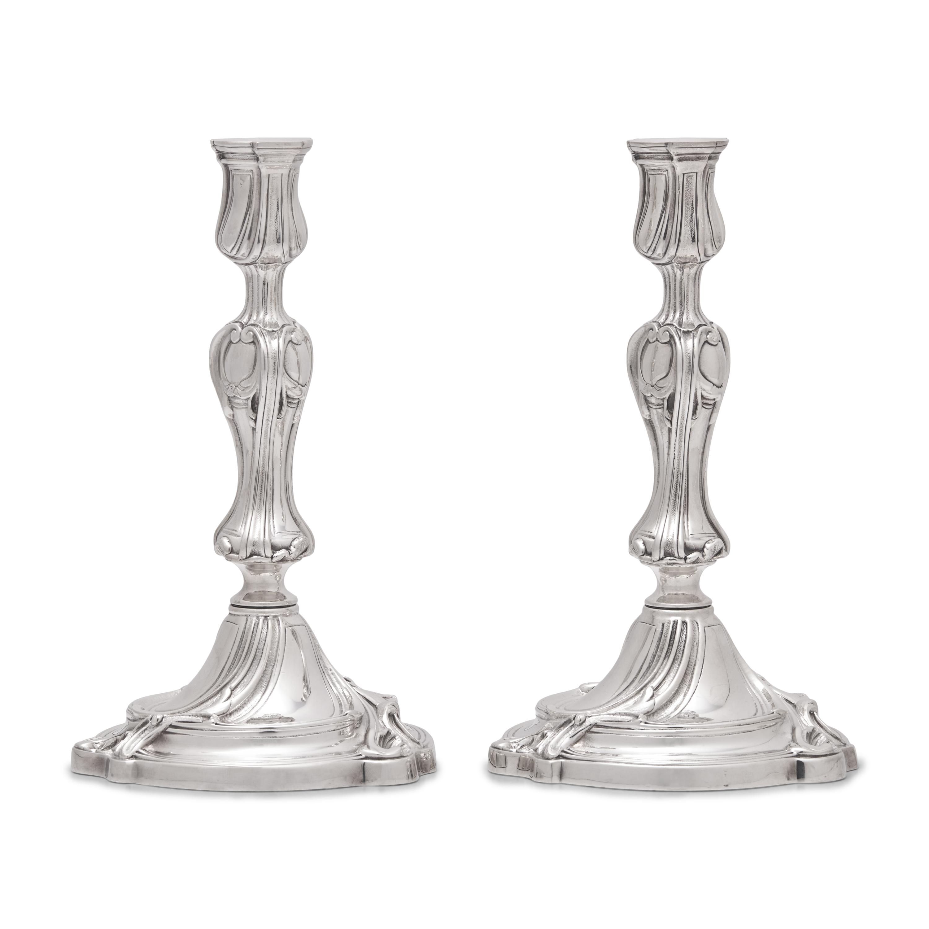 A Pair of Christofle Silver-Plate Candlesticks