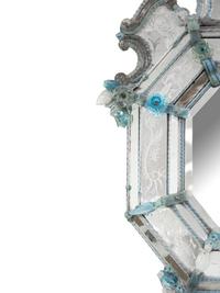 A Venetian Etched Glass and Pale Blue Glass Accented Mirror