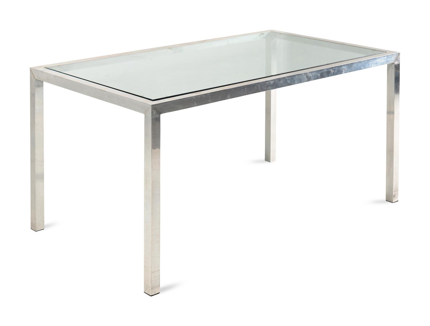 A Modernist Chrome and Glass Dining Table