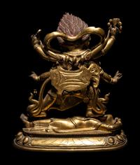 A Sino-Tibetan Gilt Bronze Figure of Mahakala