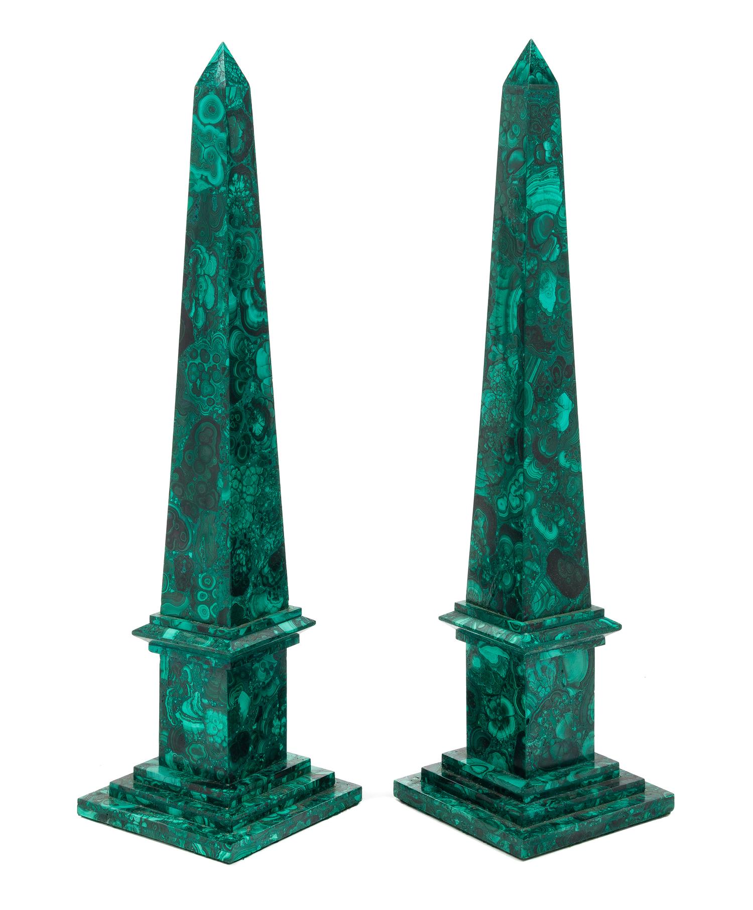 A Pair of Malachite Obelisks Height 19 3/4 inches. — 20TH CENTURY
