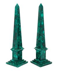 A Pair of Malachite Obelisks Height 19 3/4 inches. — 20TH CENTURY