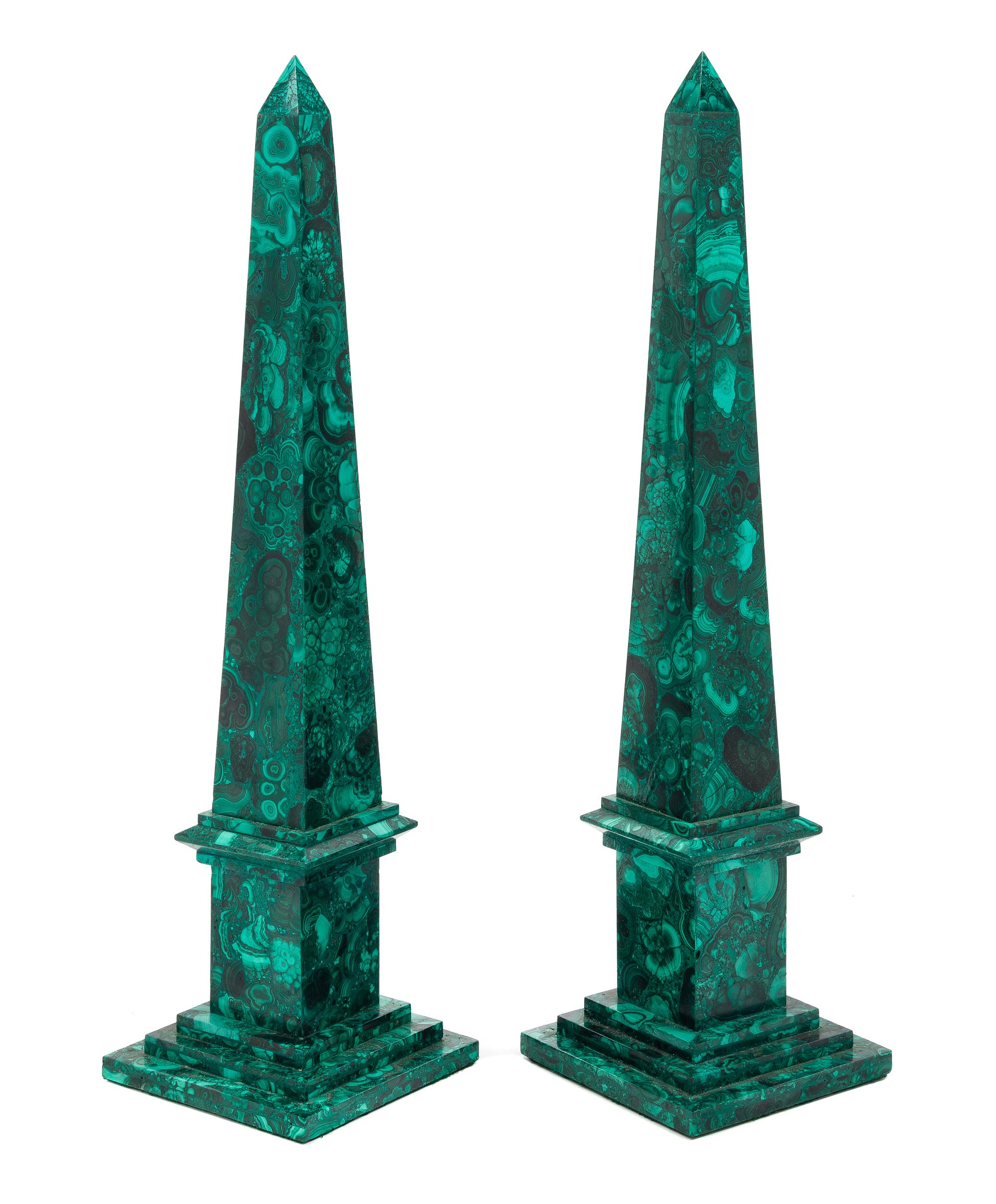 A Pair of Malachite Obelisks Height 19 3/4 inches. — 20TH CENTURY