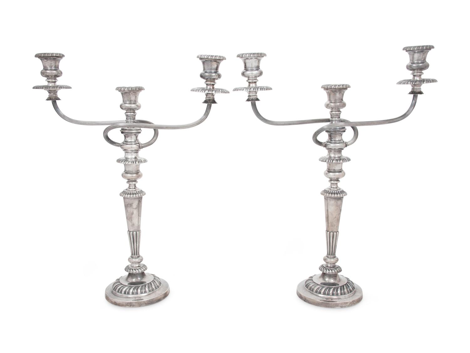 A Pair of English Silver Three-Light Candelabra
