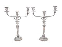 A Pair of English Silver Three-Light Candelabra