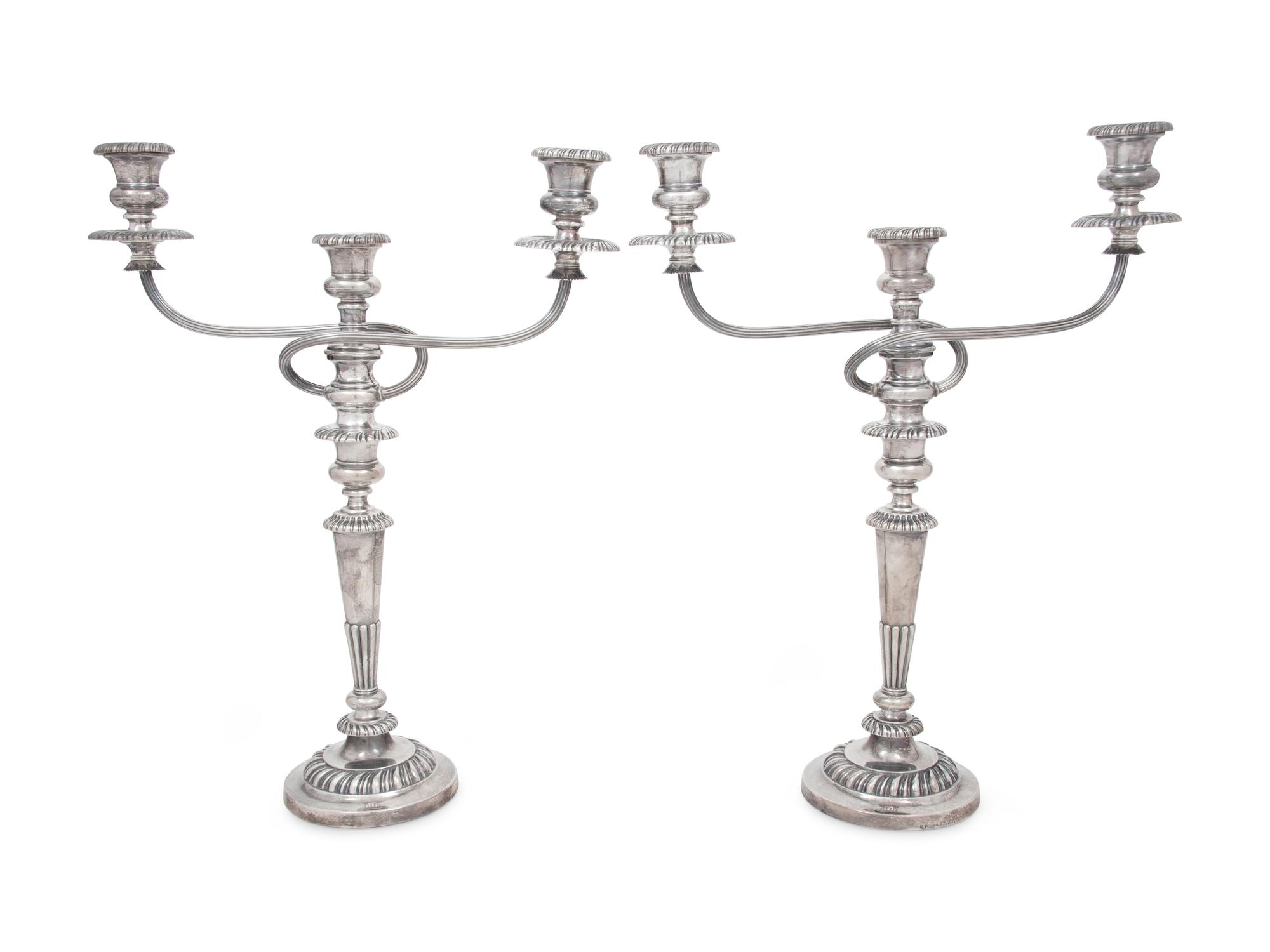A Pair of English Silver Three-Light Candelabra