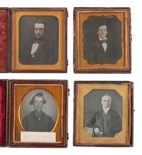 [EARLY PHOTOGRAPHY]. 11 daguerreotypes of men, some with objects, incl. example by MEADE BROS., NY.