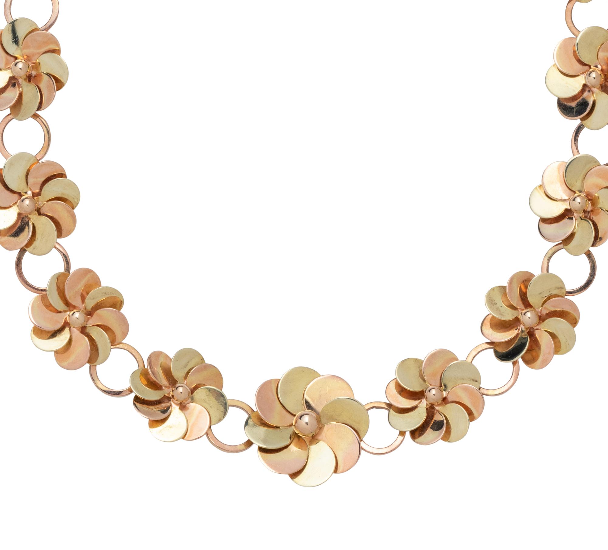 RETRO, BICOLOR GOLD FLOWER NECKLACE