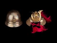 Two Japanese Silver Helmet-Form Bonbonnière