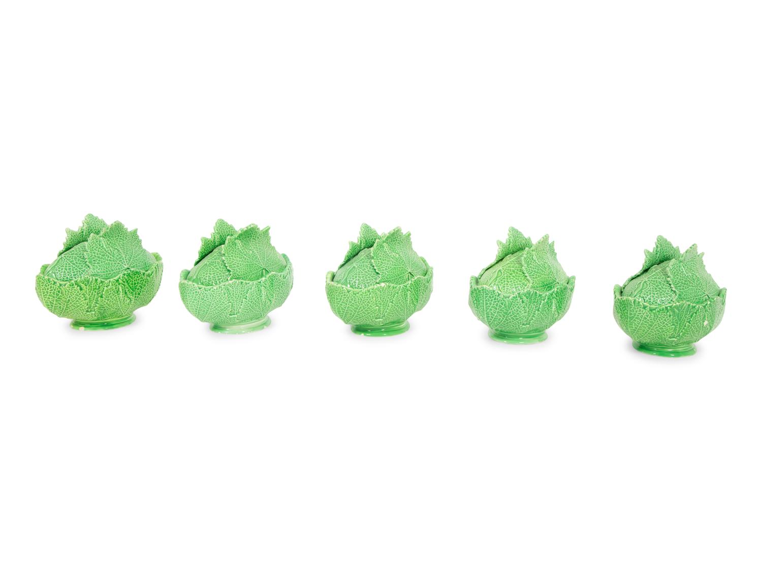 A Set of Five Italian Leaf-Form Oval Bowls and Covers