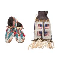 Sioux Beaded Moccasins AND Bag with American Flags