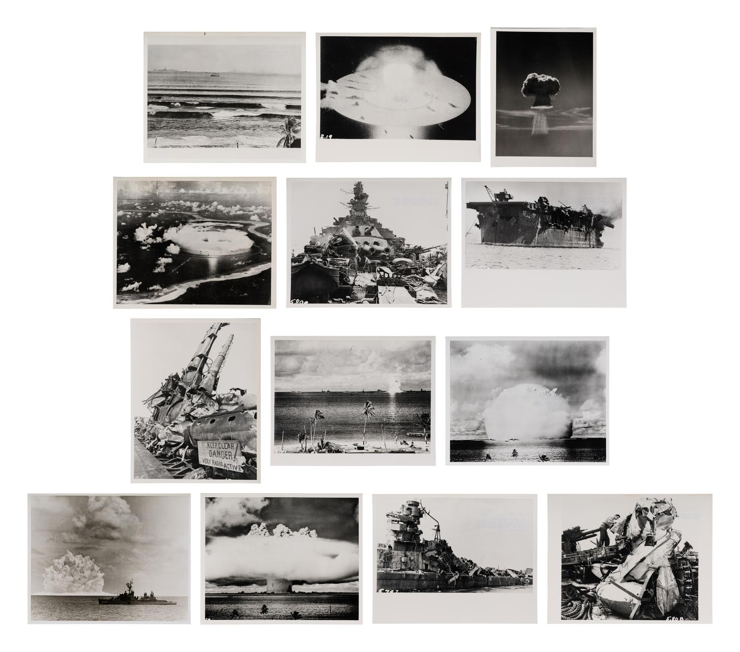 [OPERATION GREENHOUSE - DOG TEST]. Photograph of VIP observers lit up by the light of an atomic bomb on Enewetak Atoll 1951 (but printed 2009).