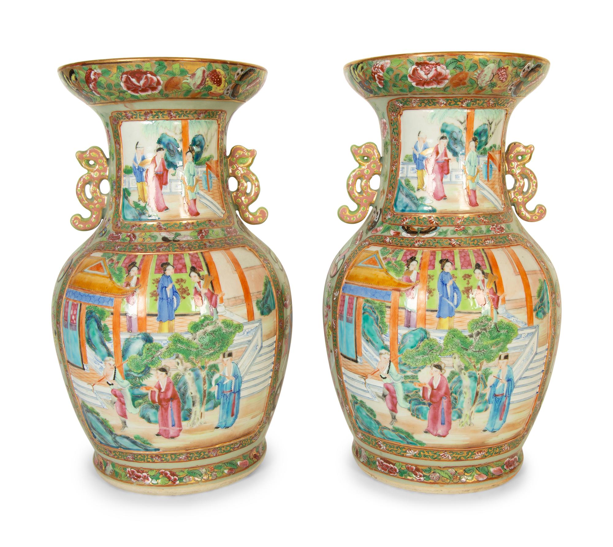 A Pair of Chinese Export Famille Rose Porcelain Vases — 19th/20th Century
