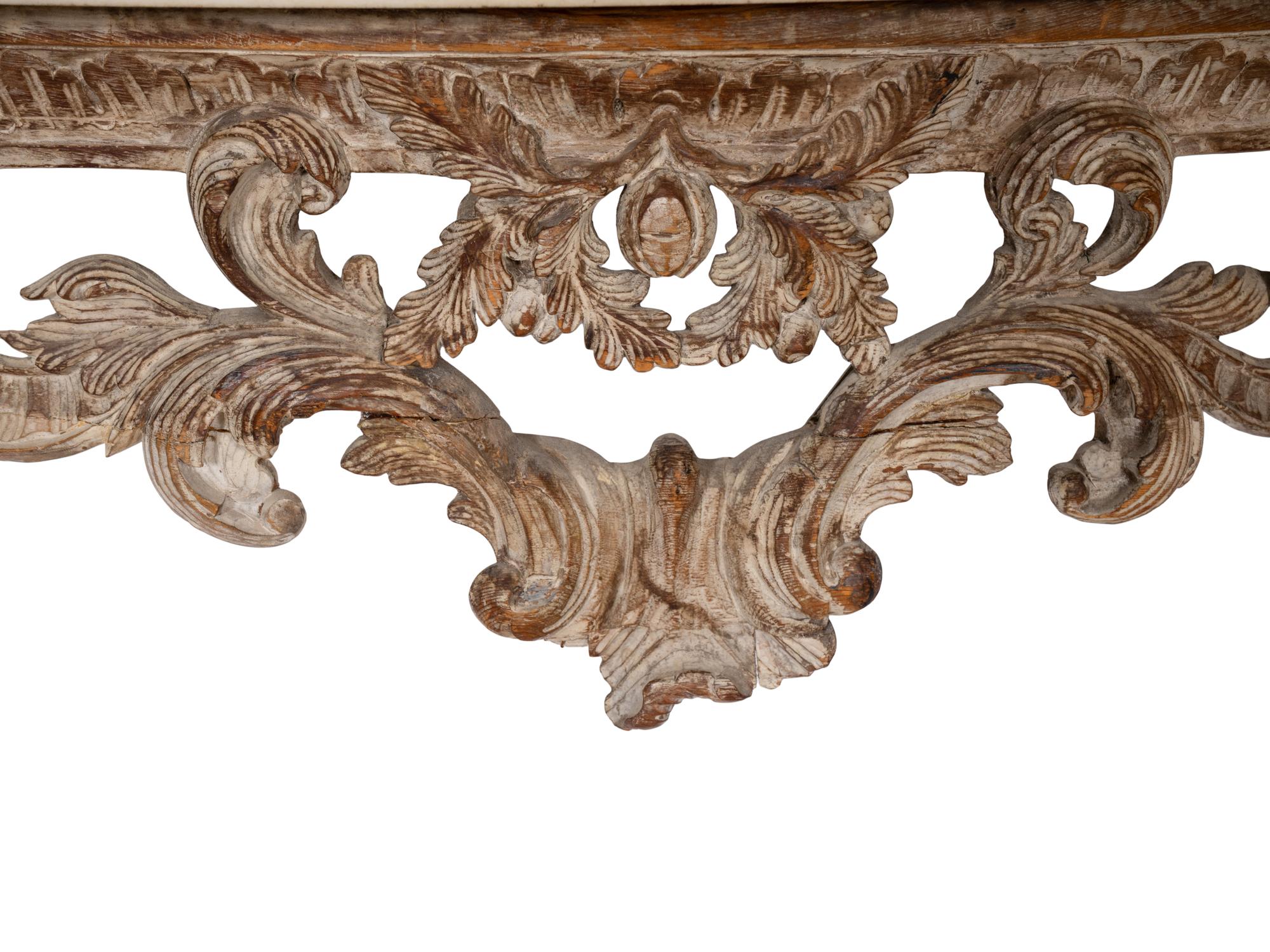 A Louis XV Cerused Oak Console with Marble Top
