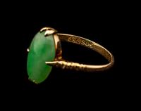Three Chinese Apple Green Inset Gold Mounted Rings
