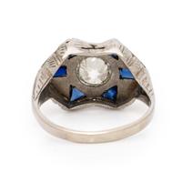 Diamond, Synthetic Sapphire, and White Gold Ring
