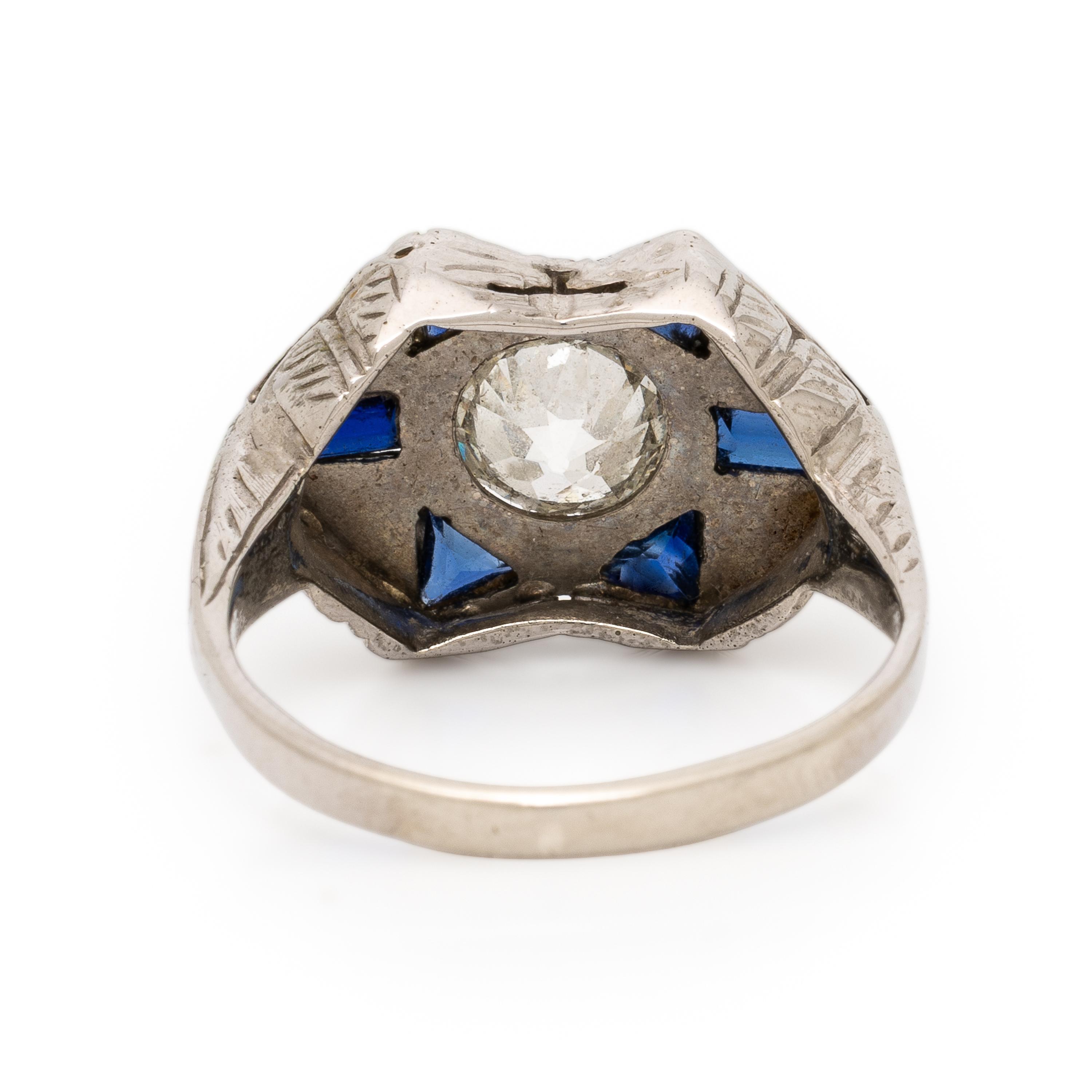 Diamond, Synthetic Sapphire, and White Gold Ring