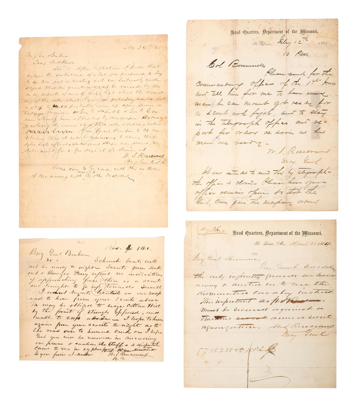 [CIVIL WAR] -- ROSECRANS, General William S. (1819-1898). Letters and documents associated with General William S. Rosecrans and the early months of the Civil War, including 3 ALsS.