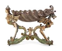 A Venetian Figural Carved and Polychrome Decorated Wood Cradle