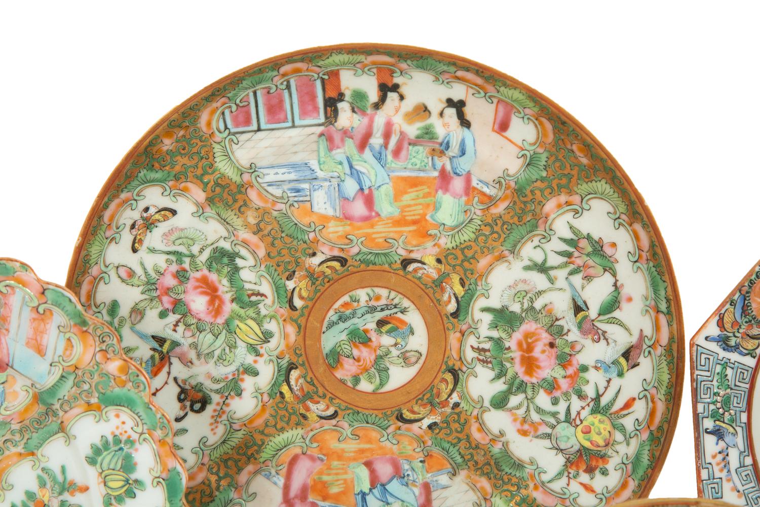 A Group of Chinese Rose Medallion Porcelain Plates
