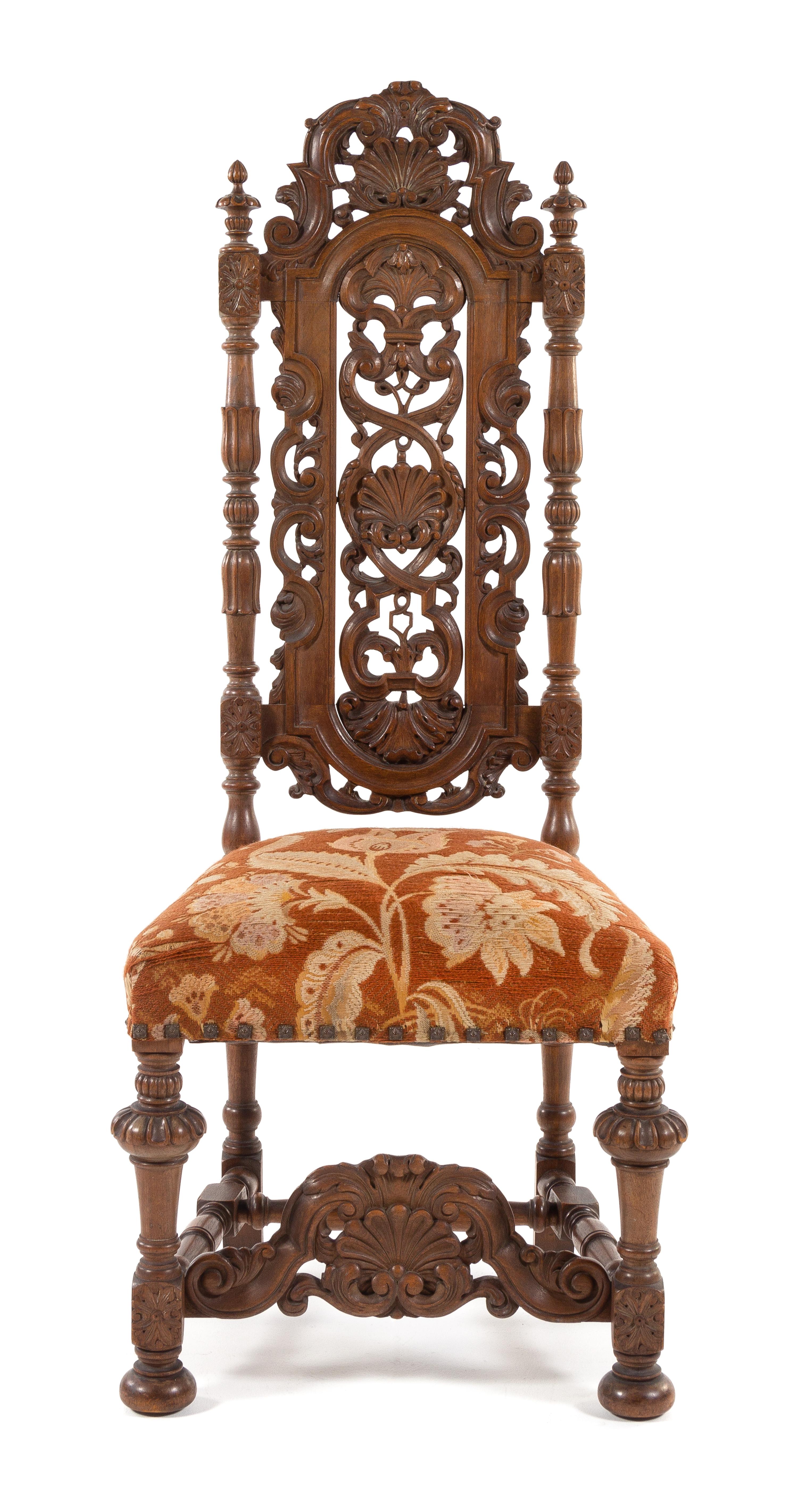 A Renaissance Revival Walnut Side Chair Height 50 3/4 inches. — EARLY 20TH CENTURY