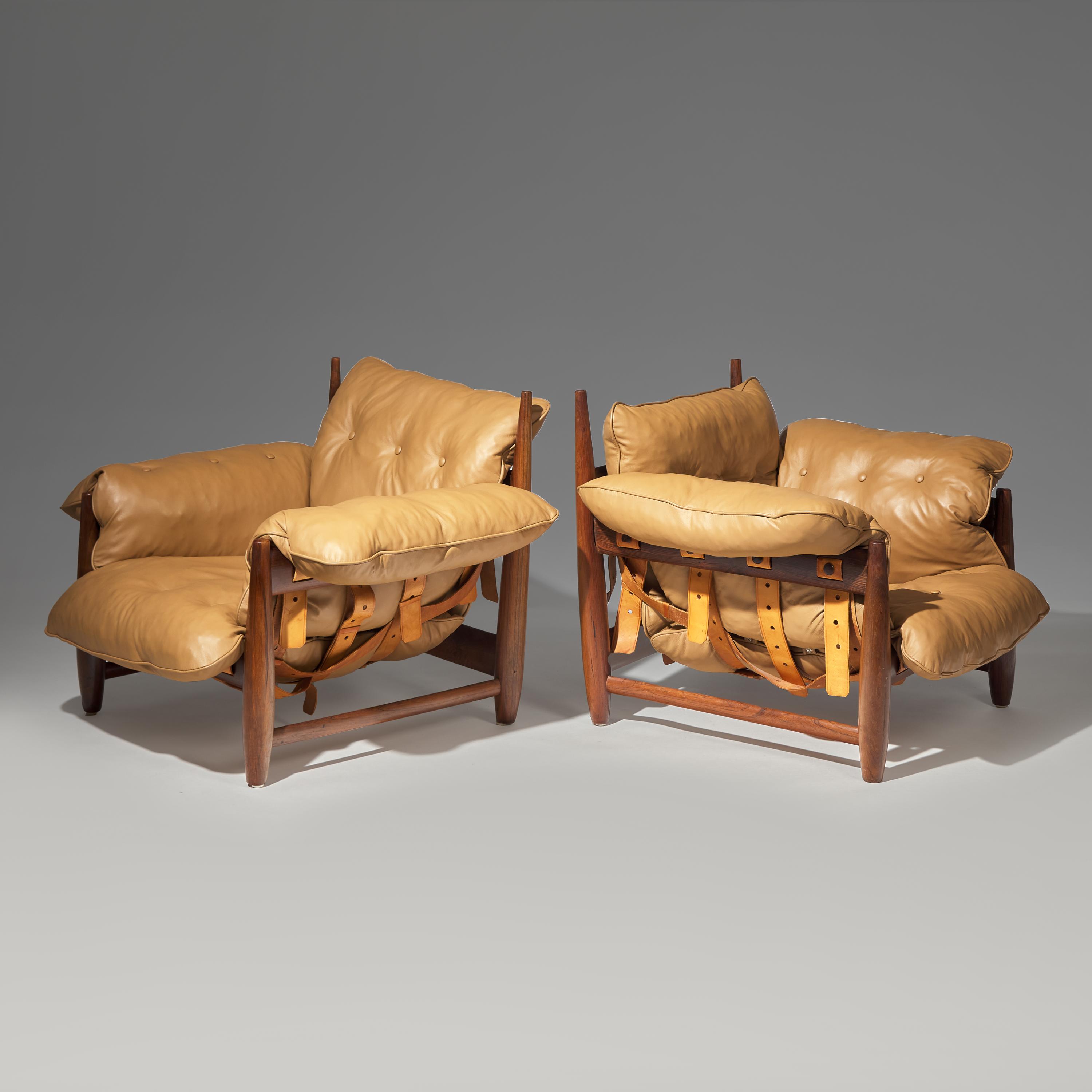 Mole armchairs, pair, and ottoman, 1957 Brazil
