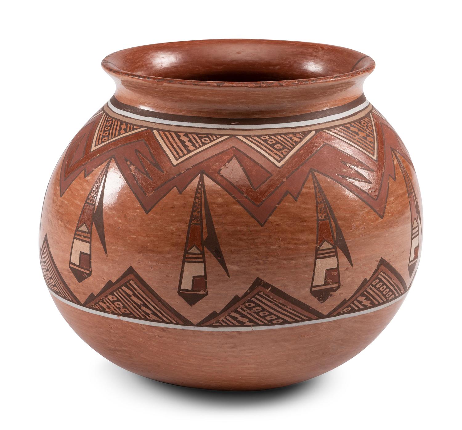 Handled Pottery Mug, with Abstract Feather Design