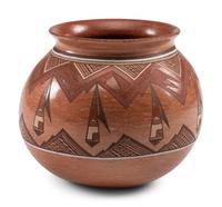 Handled Pottery Mug, with Abstract Feather Design
