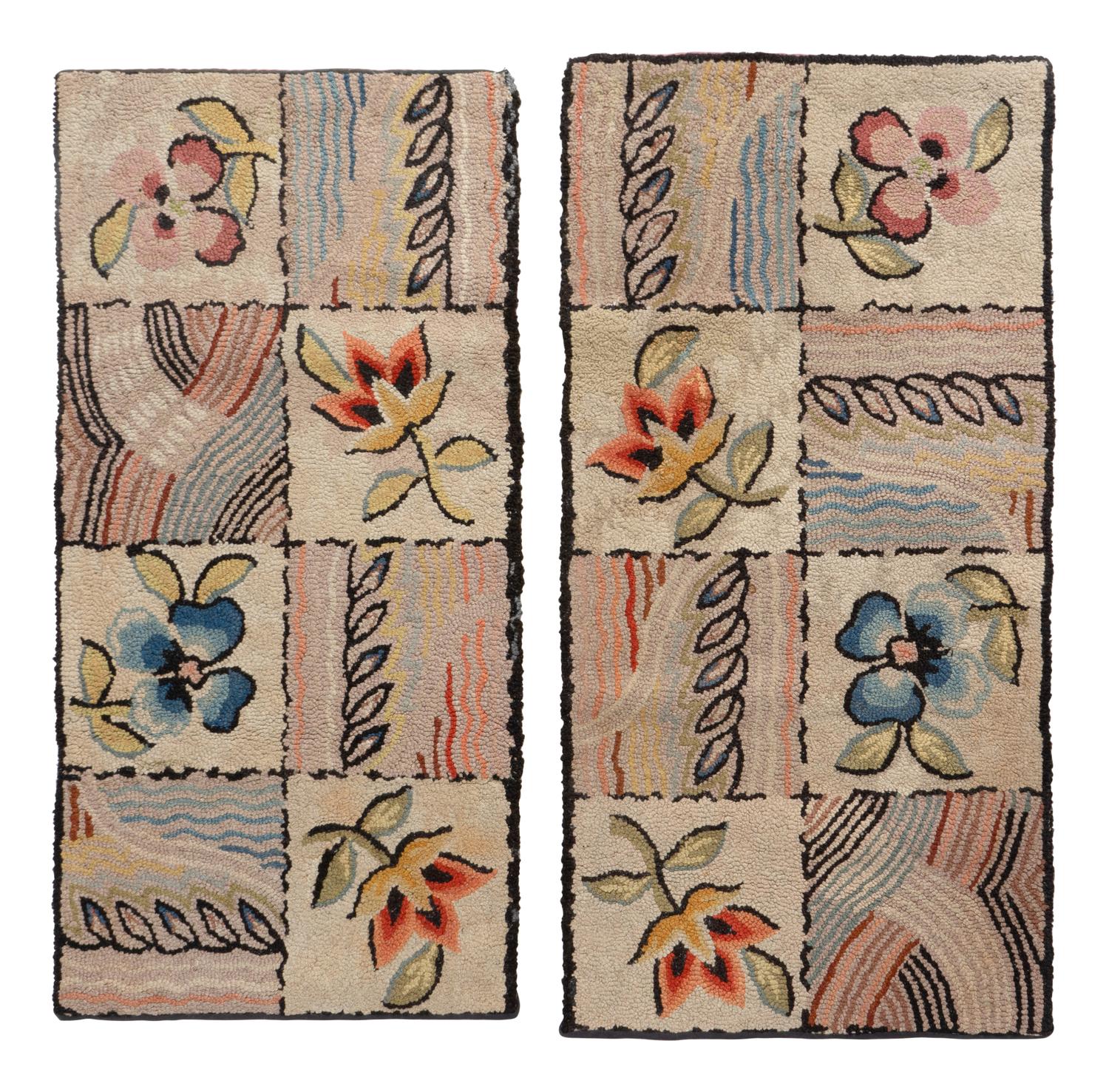 A Pair of American Hooked Floral Rugs