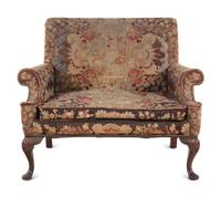 A George II Style Needlepoint-Upholstered Mahogany Settee