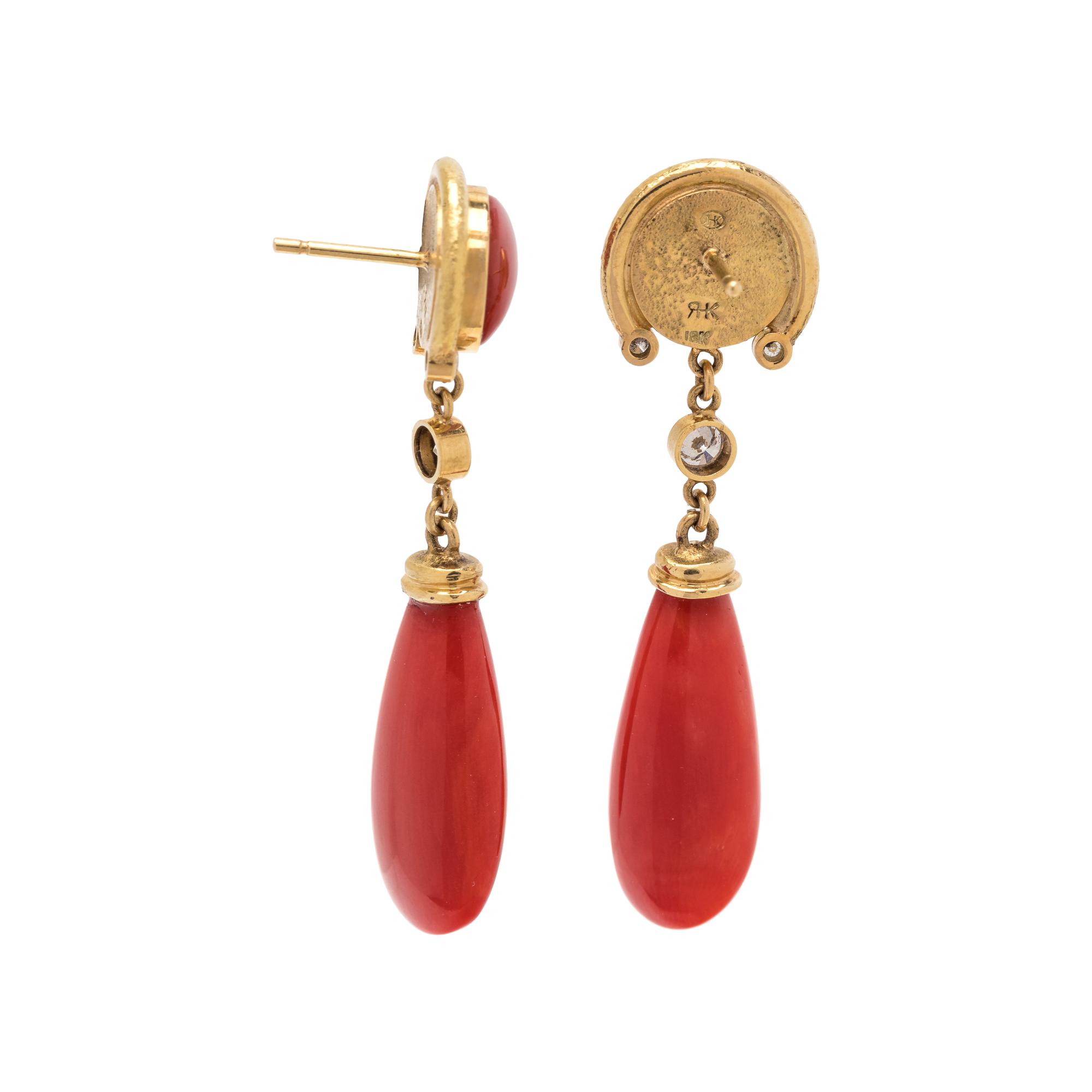 RICHARD KIMBALL, CORAL AND DIAMOND EARRINGS
