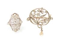 A Collection of Diamond and Cultured Pearl Jewelry, 6.00 dwts.