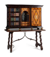 A Large Renaissance Style Semiprecious Stone Inlaid and Bronze Mounted Collector's Cabinet