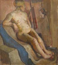 Faye Swengel Badura (American, 1904-1991) - Seated Female Nude Model Posing in a Life Painting Class at PAFA